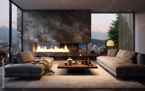 Interior of modern living room panorama 3d rendering