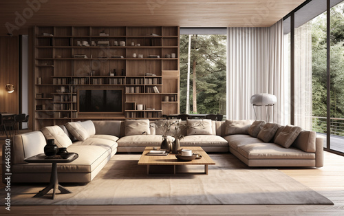 Interior of modern living room panorama 3d rendering