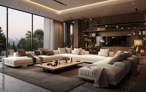 Interior of modern living room panorama 3d rendering