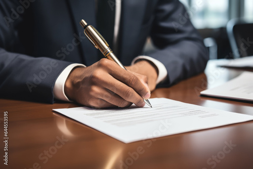 A close-up of a person s hand signing a petition to advocate for a specific human rights cause. Generative Ai.