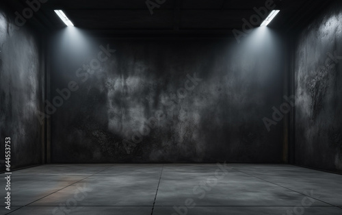 Dark and dark room wall with cement reflective floor  smoke and dim light