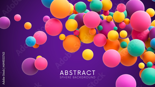 Colorful rainbow matte soft balls in different sizes. Abstract composition with many colorful random flying spheres. Vector background