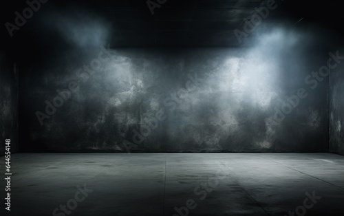 Dark and dark room wall with cement reflective floor  smoke and dim light