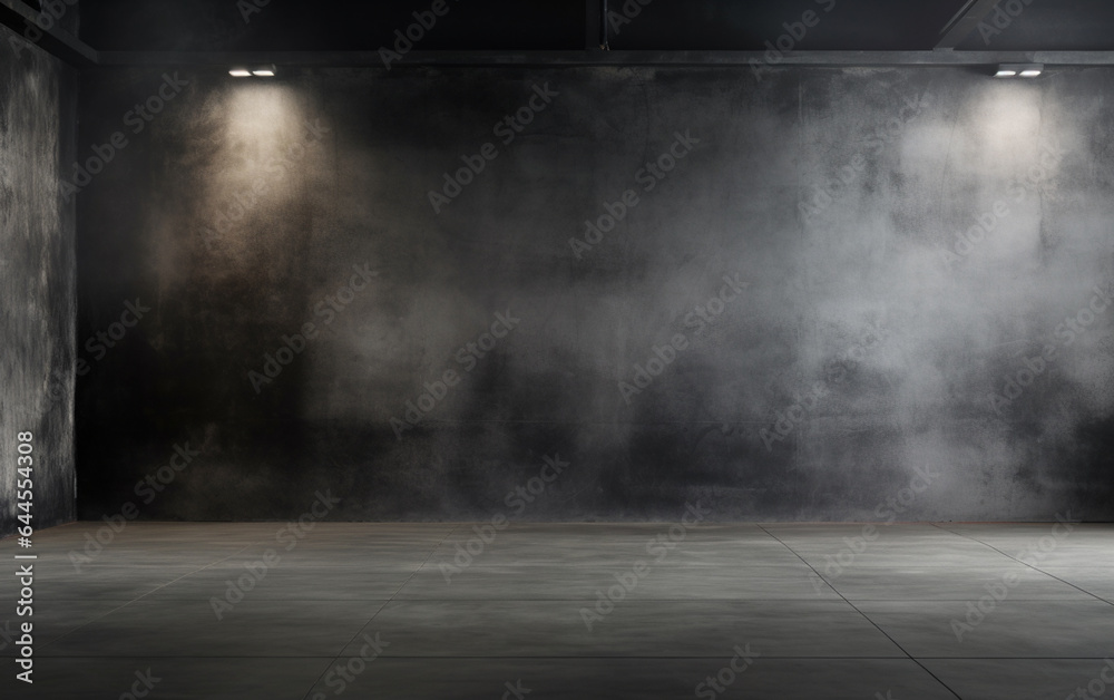 Dark and dark room wall with cement reflective floor, smoke and dim light Dark and dark room wall with cement reflective floor, smoke and dim light