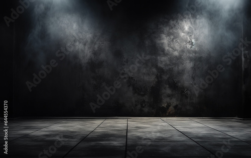 Dark and dark room wall with cement reflective floor  smoke and dim light