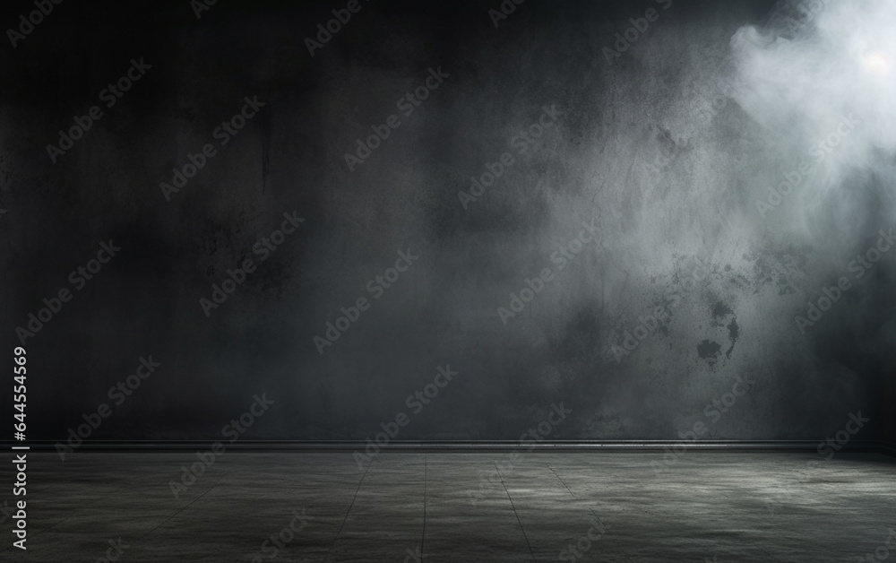 Dark and dark room wall with cement reflective floor, smoke and dim light Dark and dark room wall with cement reflective floor, smoke and dim light