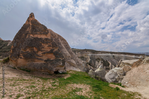 Giant rock and sand formations in touristic Cappadocia.Museum and fairy chimneys in Cappadocia, Turkey.