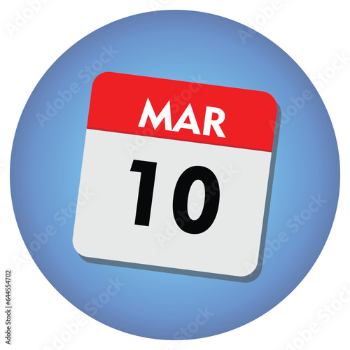 10 march icon with white background, calender icon