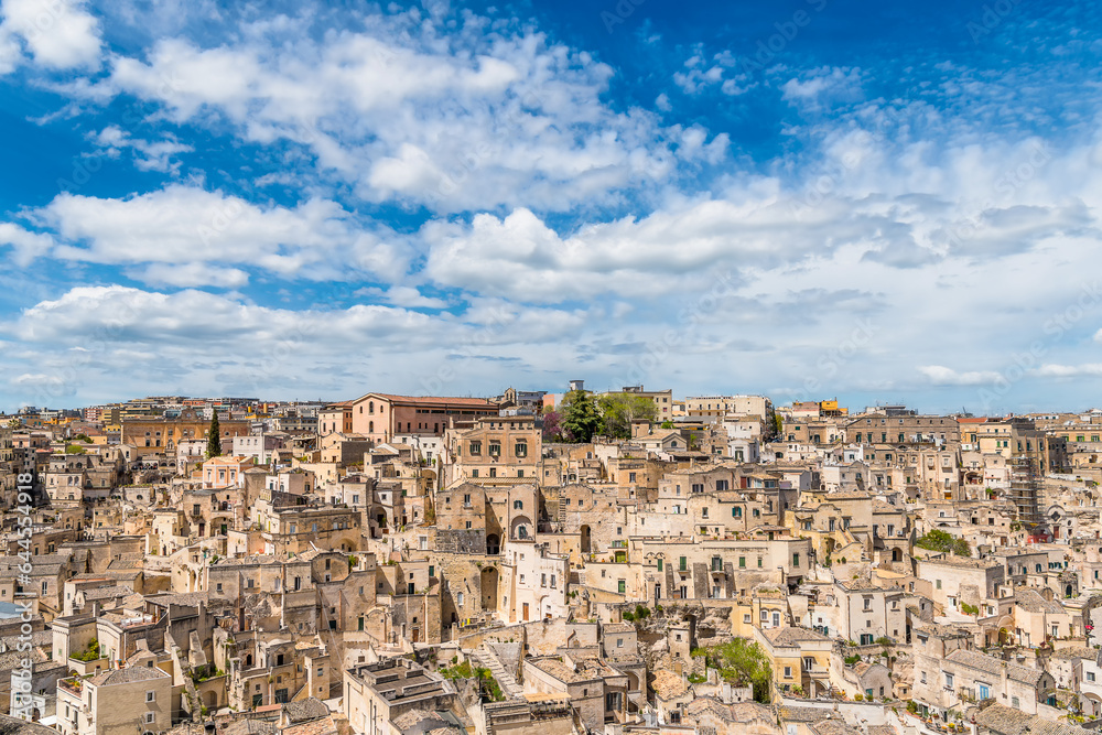 Scenic view of the city of Matera in Apulia in Italy against dramatic sky
