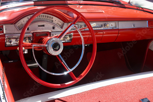 closeup details of vintage car dashboard and interior