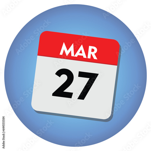 27 march icon with white background, calender icon