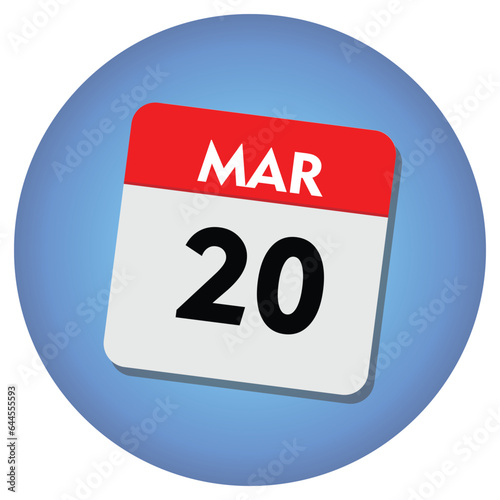 20 march icon with white background, calender icon