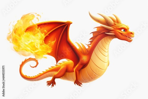 Illustration of a flying dragon cartoon on white background inspired by Pixar Disney