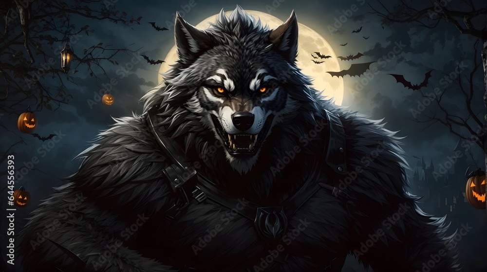 Halloween Background Scary Wolf with Pumpkins Halloween Night Background Terrifying Wolf in The Forest with Full Moon and Pumpkin AI Generative Halloween Background Scary Wolf with Pumpkins Halloween Night Background Terrifying Wolf in The Forest with Full Moon and Pumpkin AI Generative