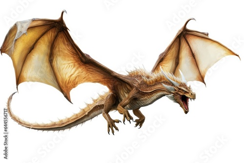 Illustration of a flying dragon cartoon on white background inspired by pixar disney