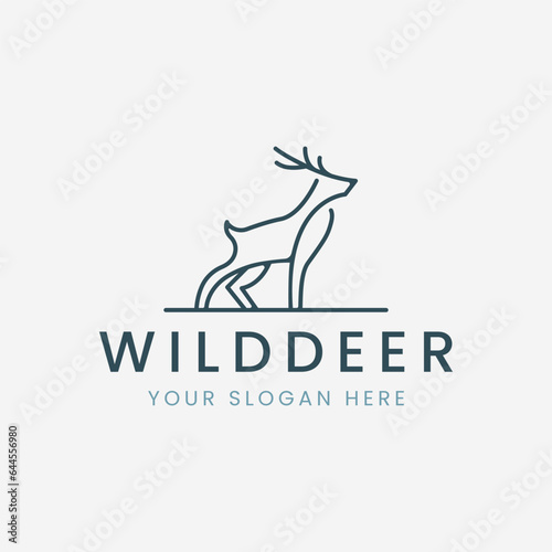 wild deer line art logo vector facing side illustration template design
