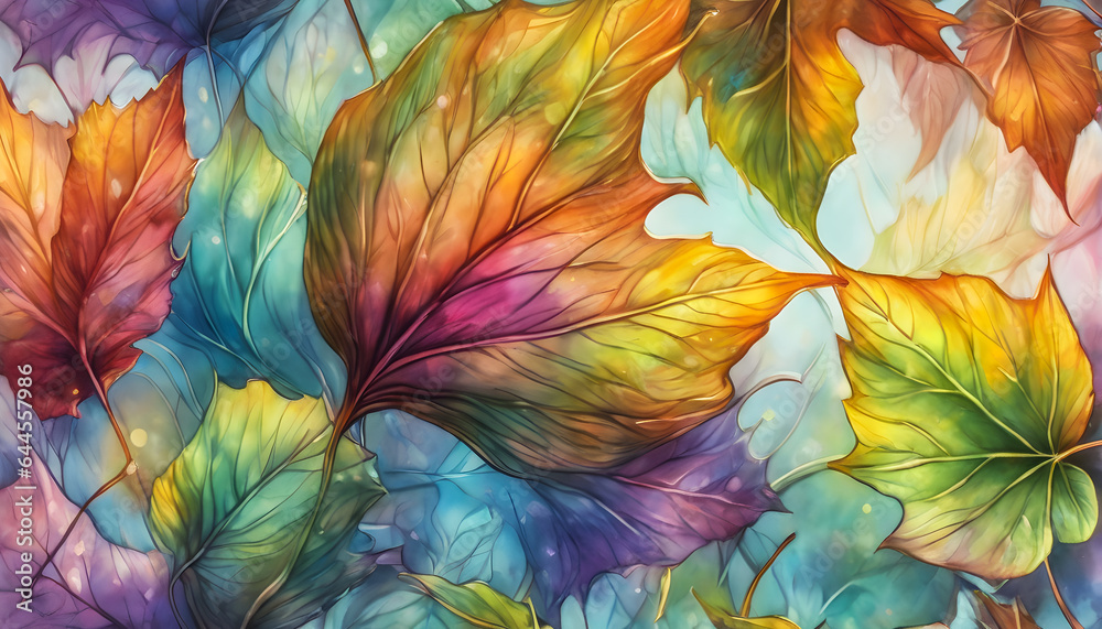 closeup leaves falling in autumn in pastel colors, Plants and Flowers, generative ai	