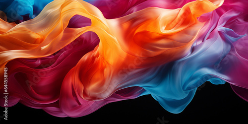 Organza Stoff in prachtvollen welligen explosionsartigen bunten Farben für Webdesign und Drucksachen als Vorlage in Querformat für Banner, ai generativ