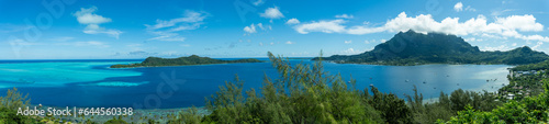 Fototapeta Naklejka Na Ścianę i Meble -  Bora Bora, Panorama with Mount Otemanu, Toopua Island, Vaitape and Nunue from TV Tower Lookout