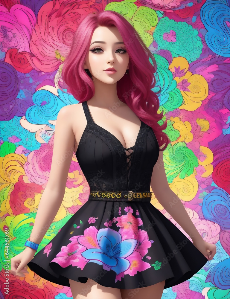beautiful women portrait with flowers illustration art wallpaper in colorful background. beautiful women portrait with flowers illustration art wallpaper in colorful background.