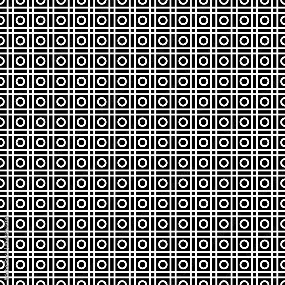 Seamless surface pattern with symmetric ornament. Circles, squares and strokes texture. Geometric abstract background. Grill motif. For digital paper, textile print, web design. Vector illustration Seamless surface pattern with symmetric ornament. Circles, squares and strokes texture. Geometric abstract background. Grill motif. For digital paper, textile print, web design. Vector illustration
