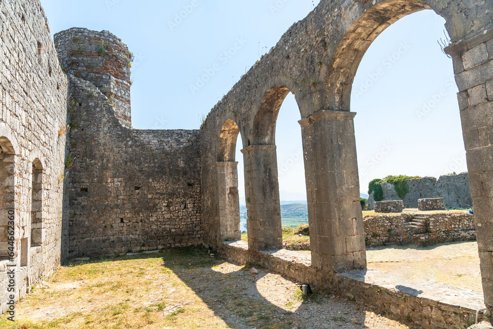 Fatih Sultan Mehmet Mosque or Fatih Mosque ruins of Rozafa Castle in the city Shkoder. Albania