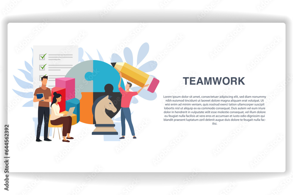 A man holding a pencil. website page Teamwork. Modern flat design concept of web page design for website and mobile website