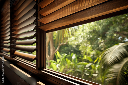 windows with wooden louvre blinds