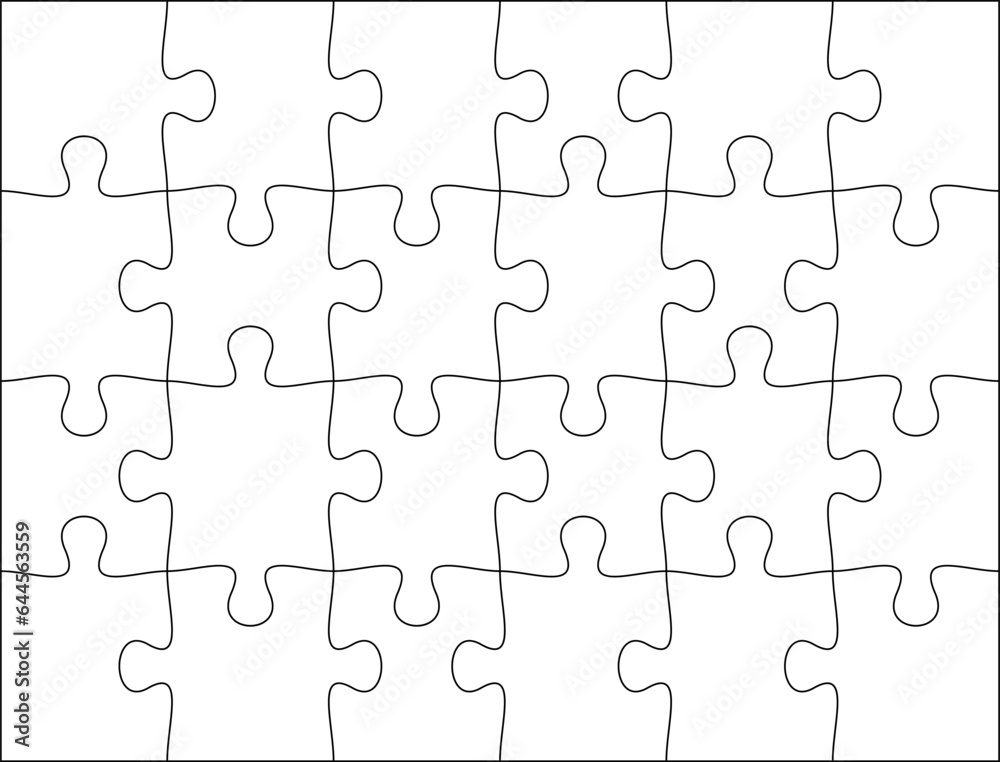Puzzles grid template 6x4. Jigsaw puzzle pieces, thinking game and jigsaws detail frame design. Business assemble metaphor or puzzles game challenge vector. Puzzles grid template 6x4. Jigsaw puzzle pieces, thinking game and jigsaws detail frame design. Business assemble metaphor or puzzles game challenge vector.