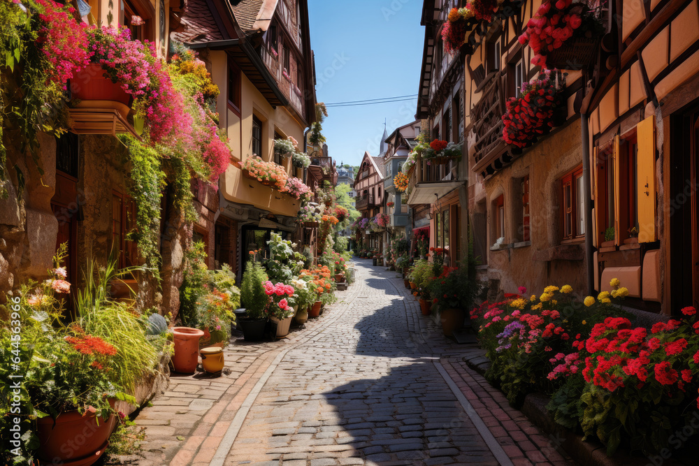 Fototapeta premium Colorfully old street in Europe 