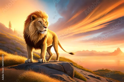 lion in sunset generated ai
