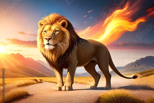 lion in the sunset generated ai