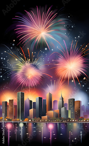 Illustration of fireworks celebration.