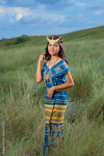 Beautiful women wearing local clothes from the Sumba Island. traditional clothing of Sumba island, East Nusa Tenggara province, Indonesia