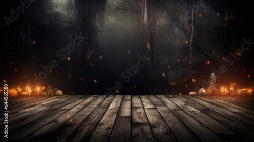Spooky halloween background with empty wooden planks, dark horror background.