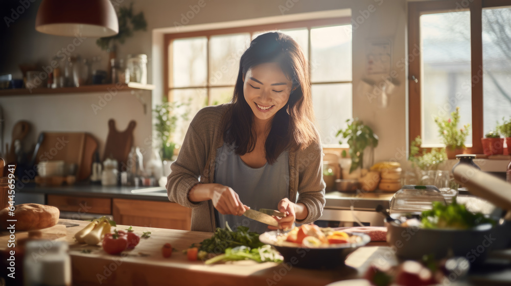 Young woman cooking in the kitchen