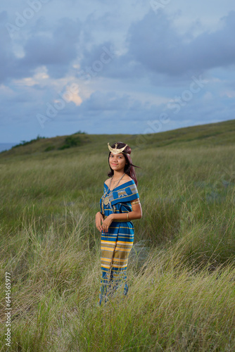Beautiful women wearing local clothes from the Sumba Island. traditional clothing of Sumba island, East Nusa Tenggara province, Indonesia