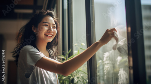Free Download Woman washing a window in the house - GFXLoad