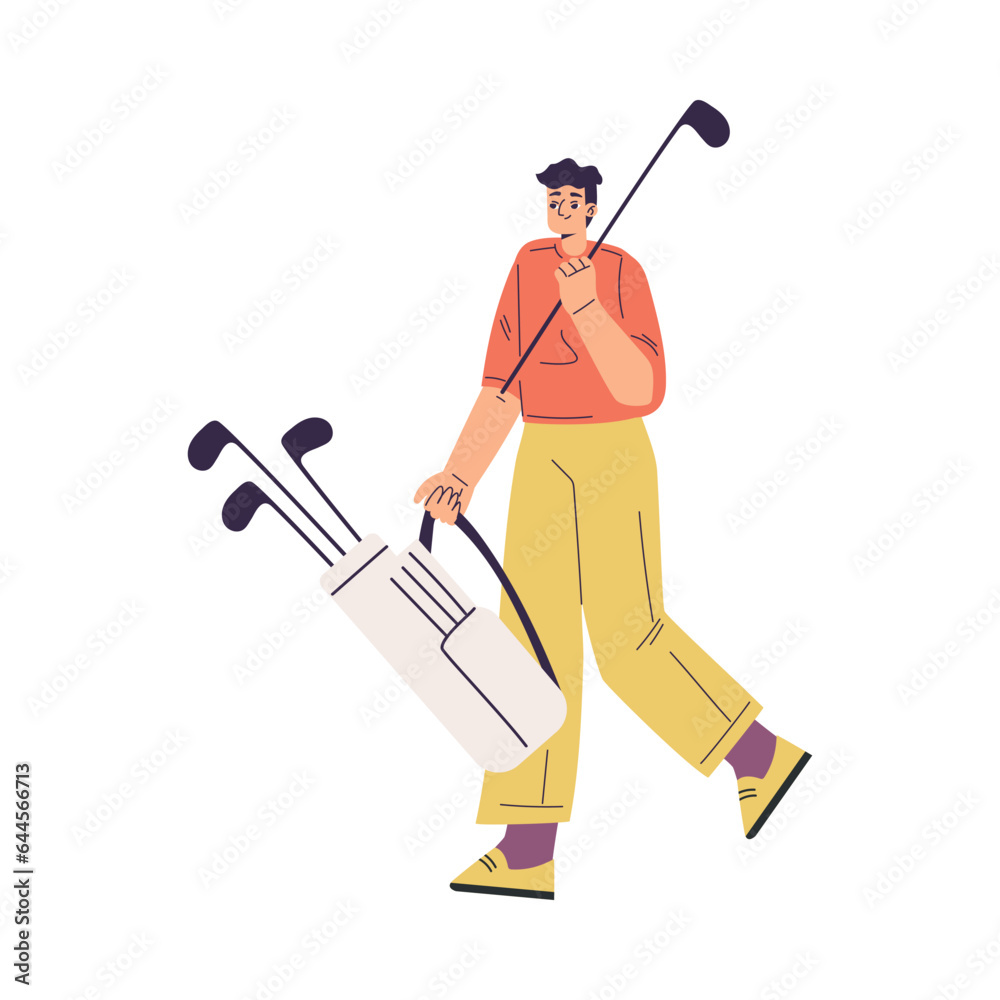 Man Character Golf Playing Walking with Golf Club Vector Illustration Man Character Golf Playing Walking with Golf Club Vector Illustration