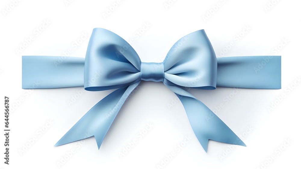 Naklejka premium Blue Gift Ribbon with a Bow on a white Background. Festive Template for Holidays and Celebrations 