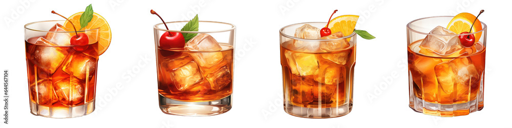 Old Fashioned cocktail clipart collection, vector, icons isolated on
