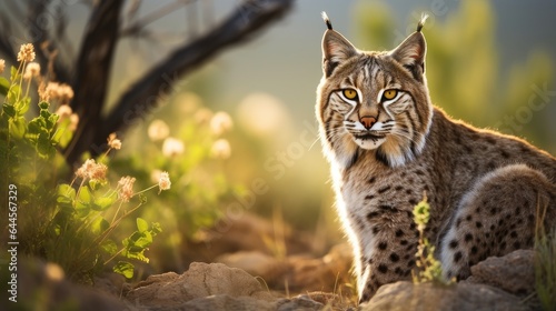 A breathtaking shot of a Bobcat in his natural habitat, showcasing his majestic beauty and strength. photo