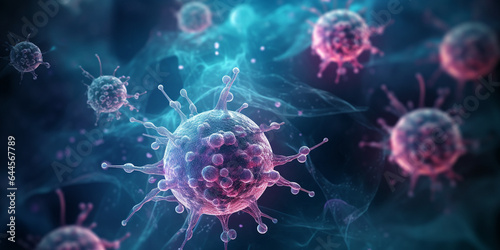 3d illustration of cancer cells. Cancer disease concept. Many cancer tumours. 