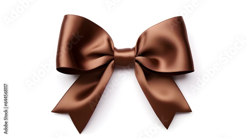 Dark Brown Gift Ribbon with a Bow on a white Background. Festive Template for Holidays and Celebrations
