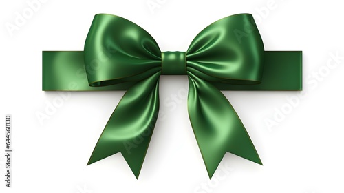 Dark Green Gift Ribbon with a Bow on a white Background. Festive Template for Holidays and Celebrations 