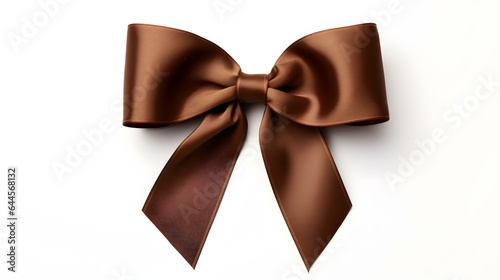 Dark Brown Gift Ribbon with a Bow on a white Background. Festive Template for Holidays and Celebrations
