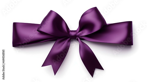 Dark Purple Gift Ribbon with a Bow on a white Background. Festive Template for Holidays and Celebrations 