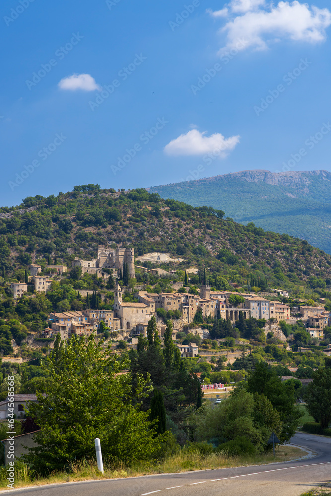 Typical village Montbrun-les-Bains with castle ruins, Provence, France