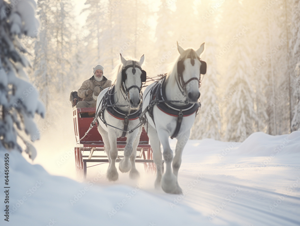 A Photo of Seniors Riding in a Horse-Drawn Sleigh in Winter A Photo of Seniors Riding in a Horse-Drawn Sleigh in Winter