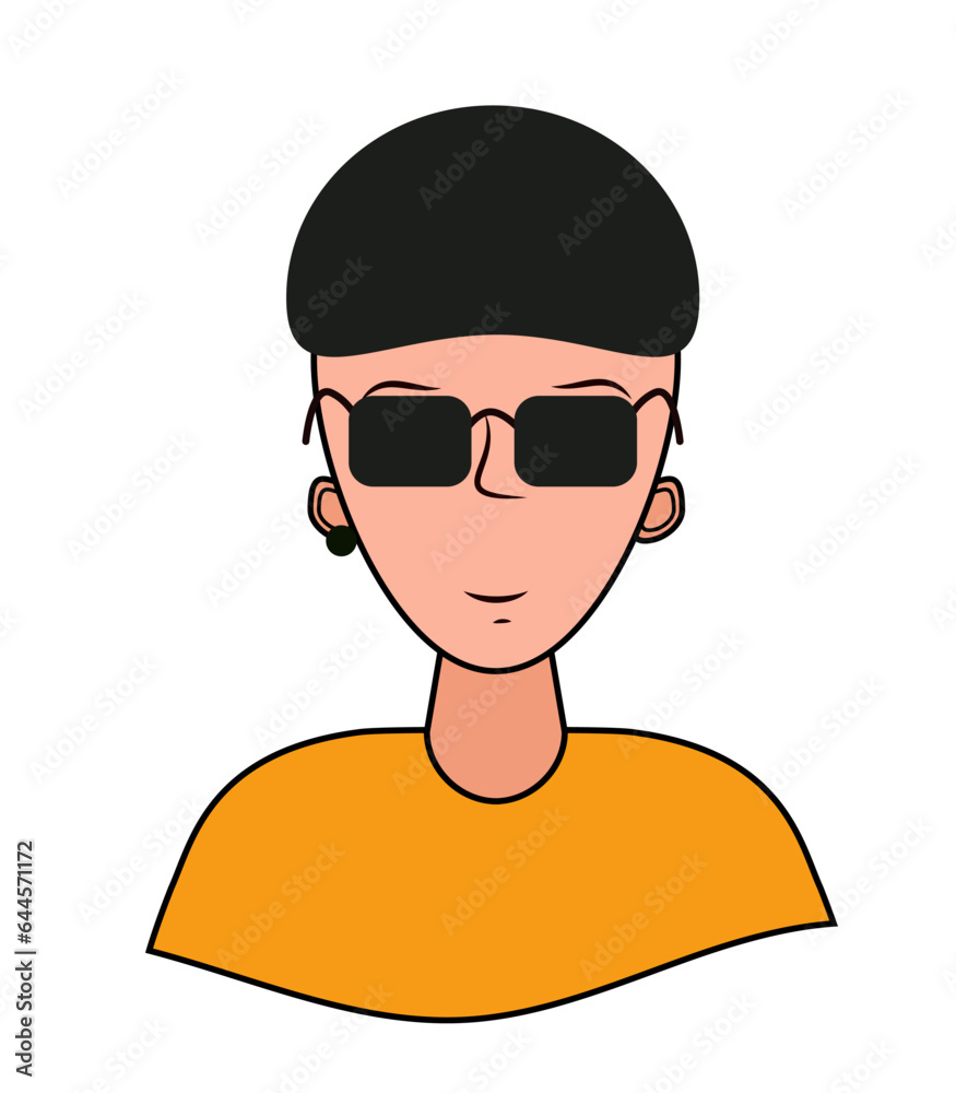 Guy in glasses with an earring. Vector illustration.